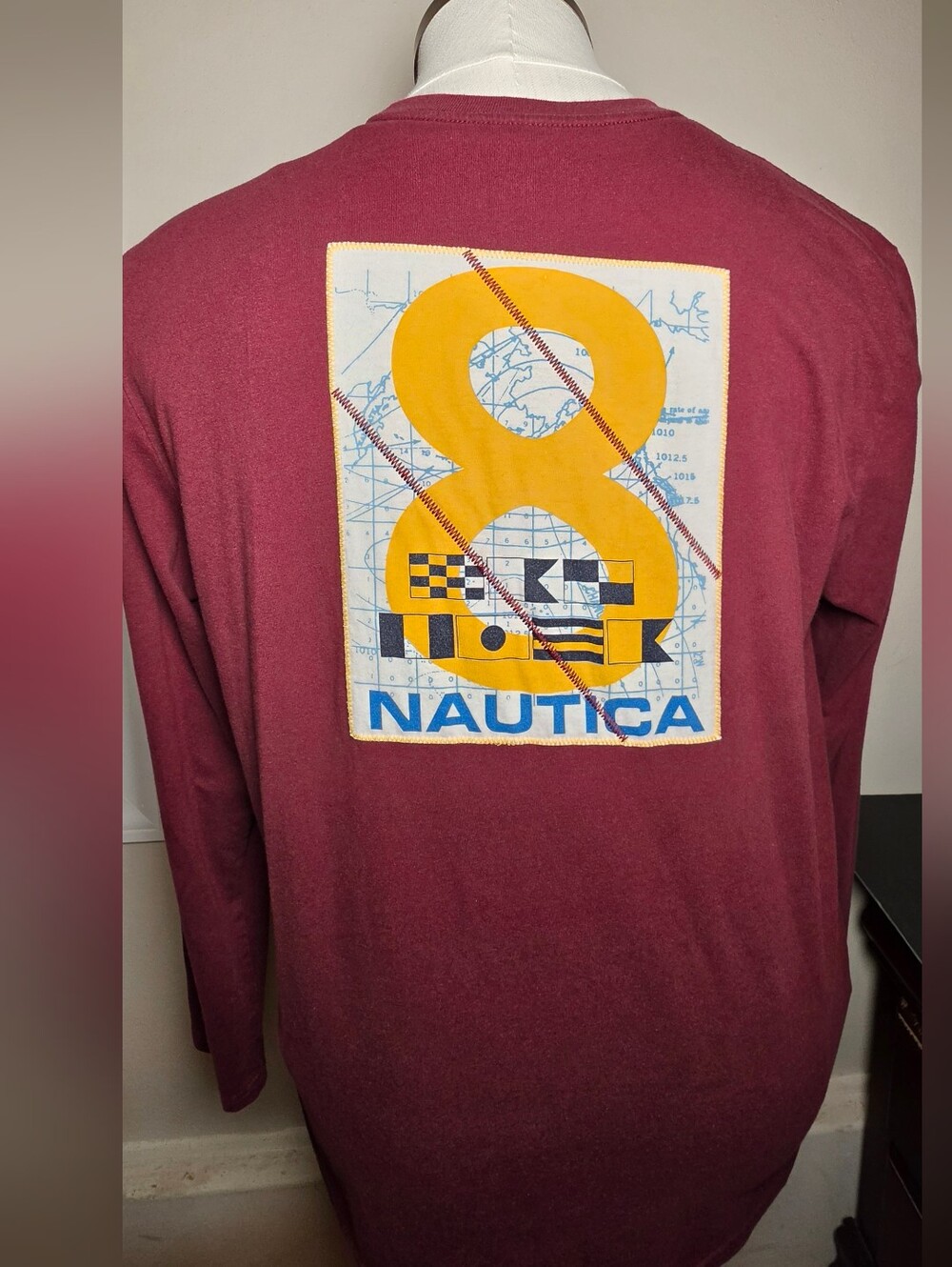 Nautica Men's Long Sleeve Graphic Shirt - Burgundy with Yellow Logo